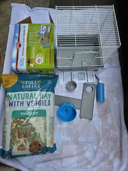 Hamster small animal cage & hay ($40 firm)