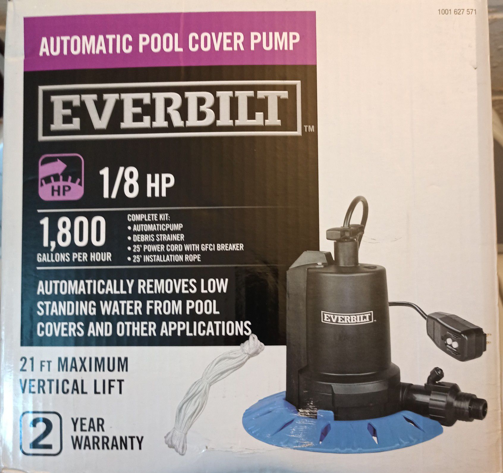 Automatic Pool Cover Pump 1/8 HP Everbilt