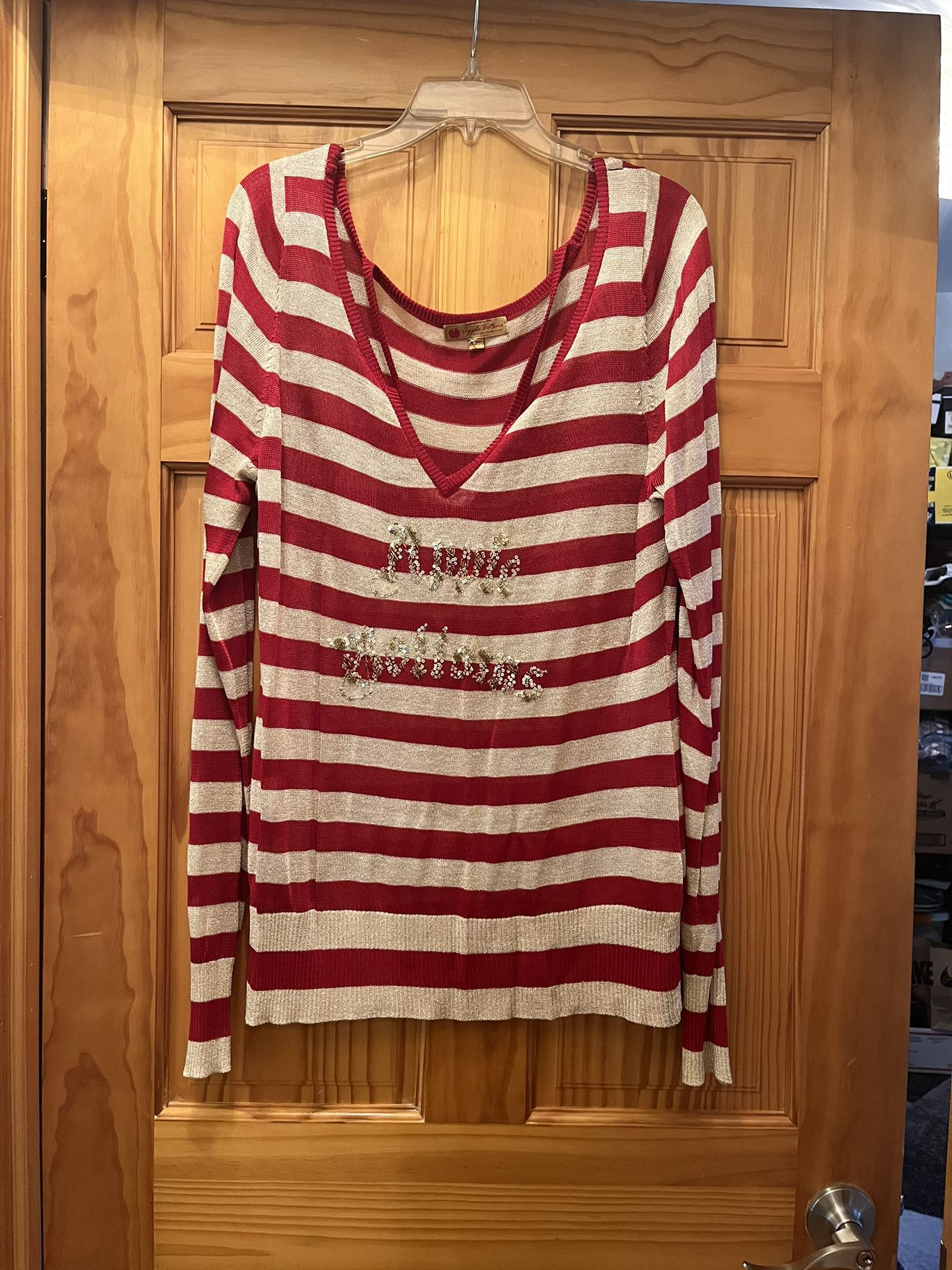 Very pretty apple bottom shirt for women. Red and gold stripes. In great condition. Size 2 xl