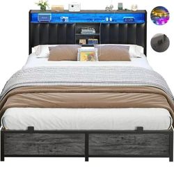 Homieasy Queen Bed Frame with Charging Station & Led Lights