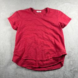 Leallo Women’s Size XS Red Burgundy Ruffle Short Sleeve Tee Basic Comfy #11A