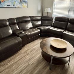 Brown Leather Power Reclining Sectional