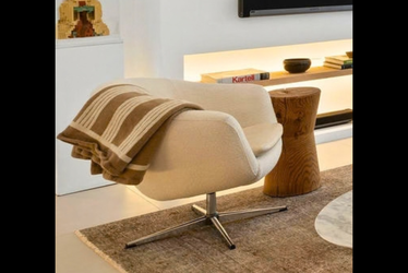 Contemporary Ivory Bouclé Swivel Lounge Chair