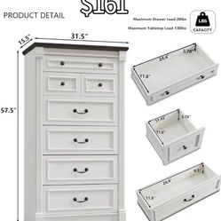 ✌️ MIHOVER 57" Farmhouse Dresser with 7 Drawers, Rustic Wood Closet Storage with Roman Column for Bedroom