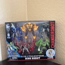 5-in-1 Transforming Dino Robot Set (8 Pieces) – New in Box