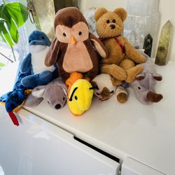 Vintage TY Original 1990s y2k Beanie Babies Bundle Lot Owl Bear Cat Worm Dolphin