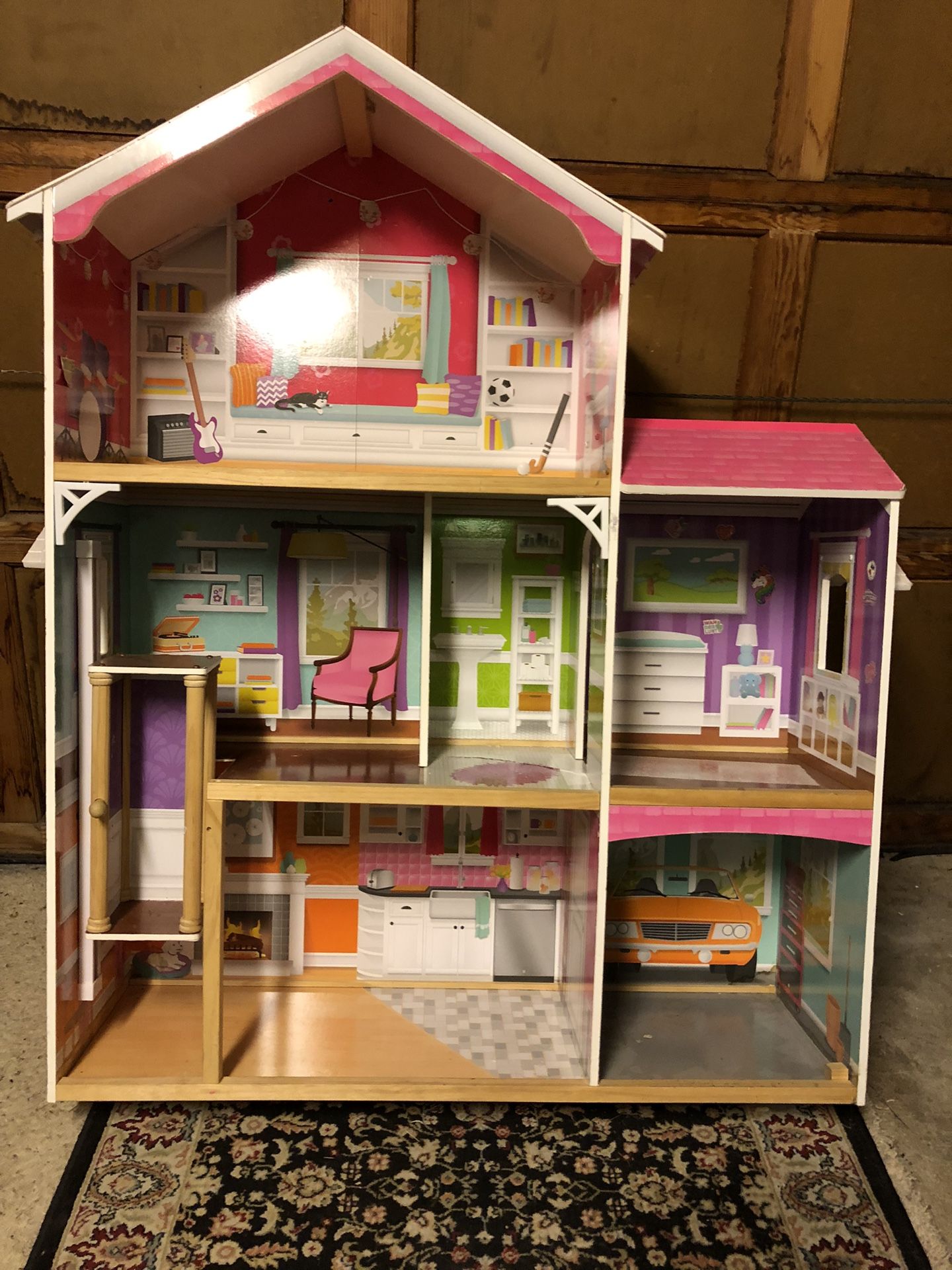 Large 3’X4’Barbie House with Wood Furniture and Extras.
