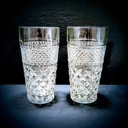 Two Lovely Anchor Hocking Crystal Glasses With Beautiful Diamond Pattern