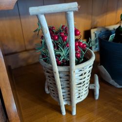 VINTAGE TABLE TOP WICKER PLANTER CART