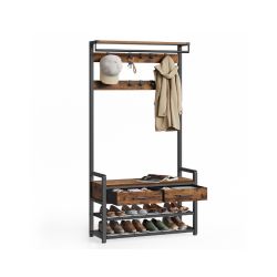 VASAGLE Hall Tree with Bench and Shoe Storage, Entryway Coat Rack with Shoe Bench, 2 Fabric Drawers, 10 Hooks, 11.8 x 31.7 x 71.5 Inches, Vintage Brow