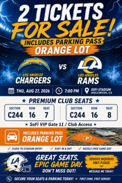 2 Chargers vs Rams NFL Tickets with Parking