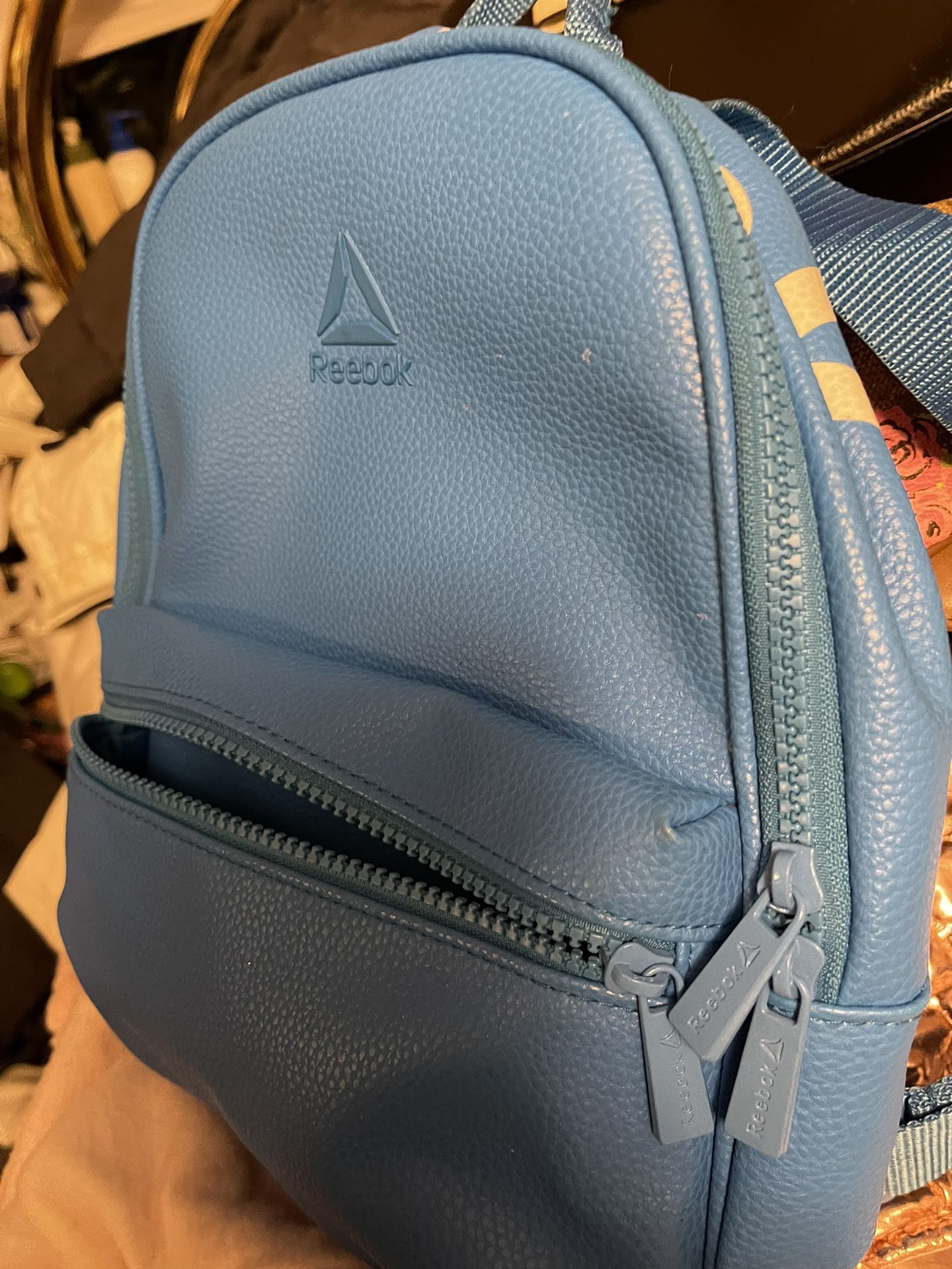 Leather Reebok Blue Small Backpack 🎒 Perfect For Diapers Bag And Hands Free Traveling 