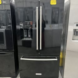 Kitchen Aid 36” Wide French Door Black Refrigerator In Great Condition 