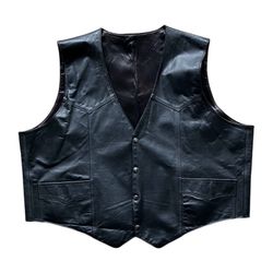 Vintage Black Genuine Leather Biker Vest with Snap Buttons Levi’s XXL 90s 2000s