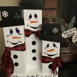 Handmade locally Wooden Snowmen