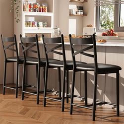 26'' Bar Stools Set of 4 Counter Height Stools Thick Cushioned Seat Ergonomic Backrest PU Leather Metal Frame Waterproof Scratch-Resistant Kitchen Isl