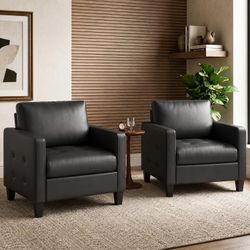 Set of 2 Faux Leather Accent Chairs - Black - BRAND NEW IN BOX