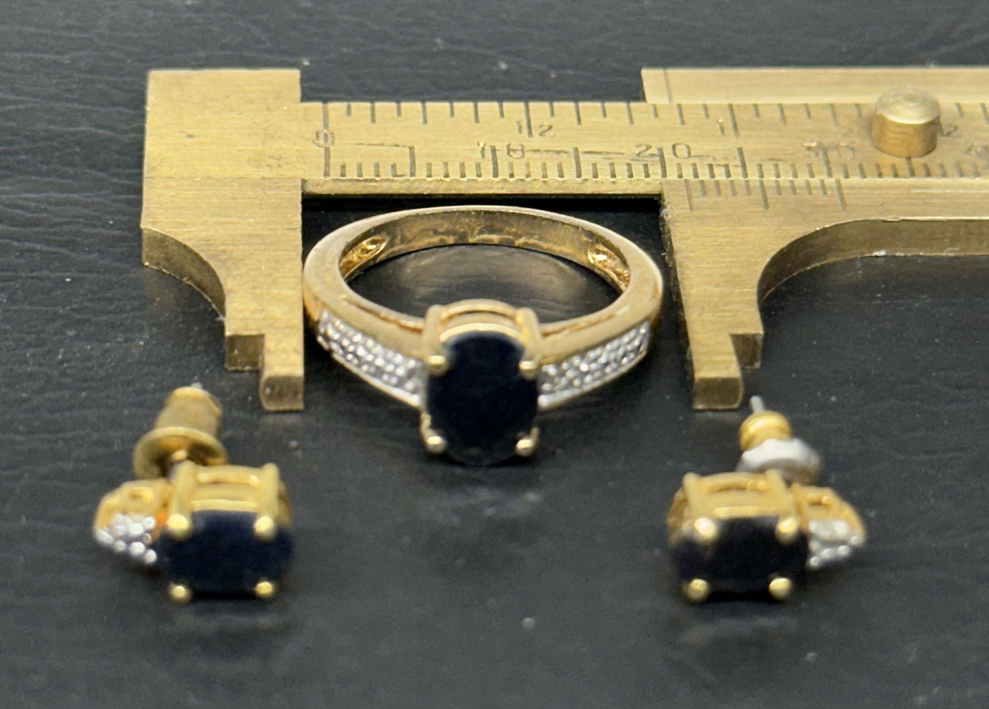 Matching Set Gold Plated Ring And Erring diamond & Garnet Accent