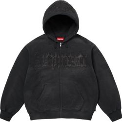 Supreme Leather Applique Zip Up Hooded Sweatshirt Medium