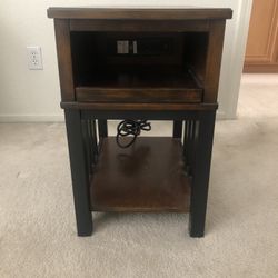 Brown End Table W/ USB Ports 