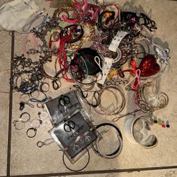 Box Full Of Costume, Jewelry, And Silver Rings