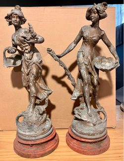 RARE 1800s FRENCH HENRI HONORE PLE SIGNED  STATUES VIOLETTA & MIMOSA