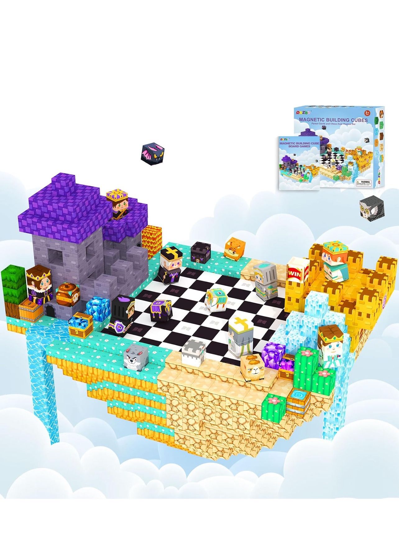 Magnetic Blocks Board Games Chess Set, Magnetic Tiles Building Blocks Kids 200pcs