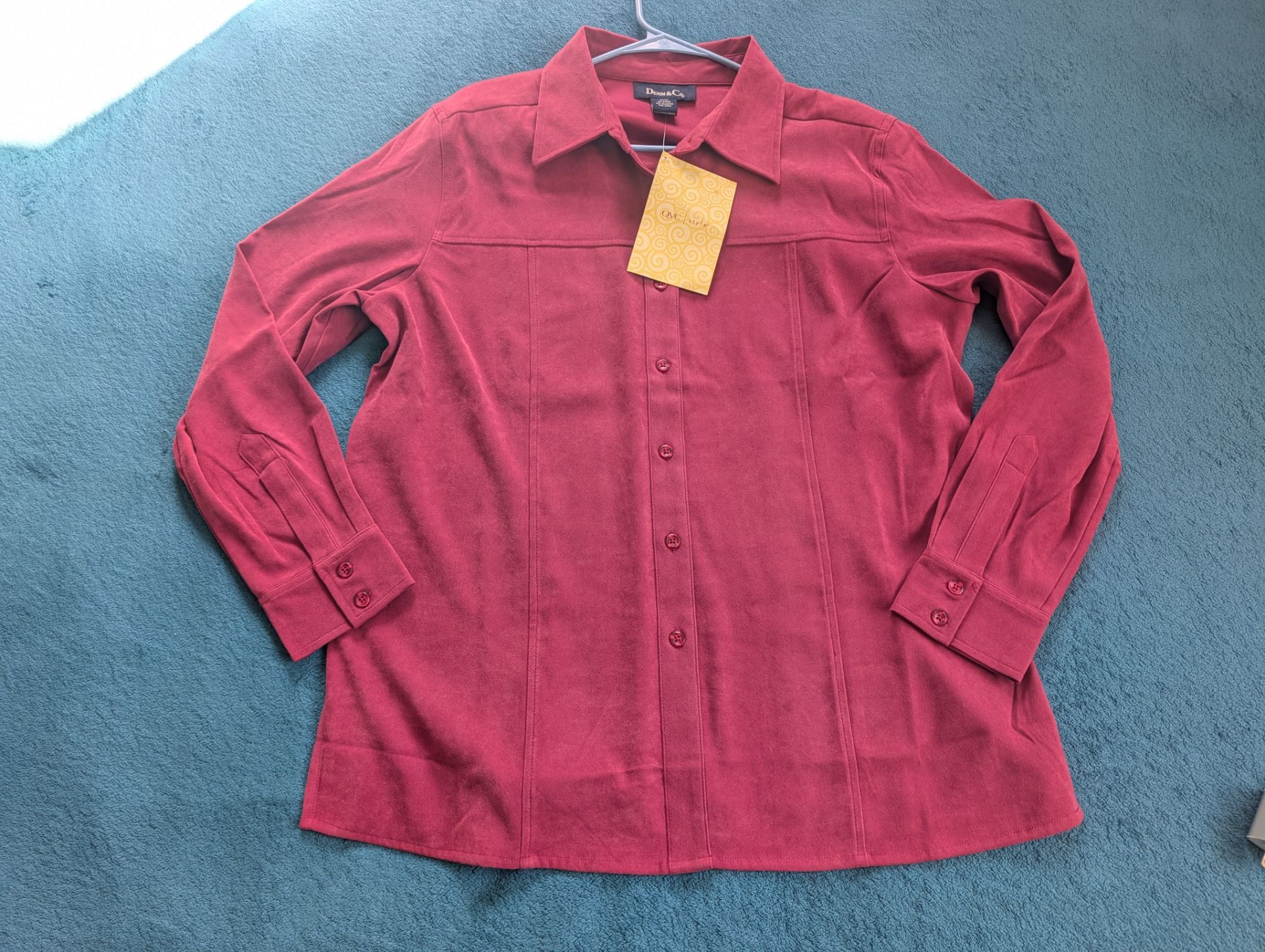 Denim&Co Red Long-Sleeve Button-Up Shirt Womens Size L