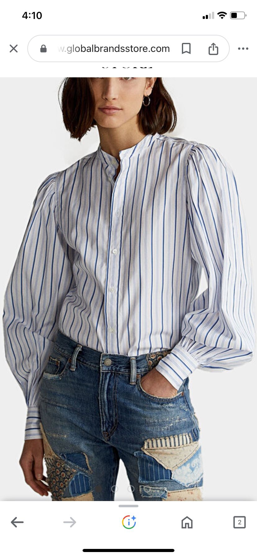 Women Polo Ralph Lauren Cotton striped shirt with Buffon sleeves size 2