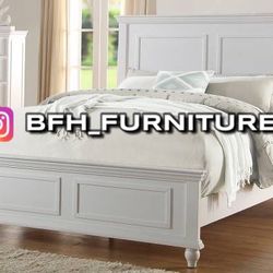 Queen White Alina Transitional Bed w. Ortho Mattress Included 