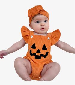 My First Halloween Baby Girl Outfit Newborn Pumpkin Bubble Romper Bodysuit Corduroy Overalls Infant Ghost Clothes (0-3 months)