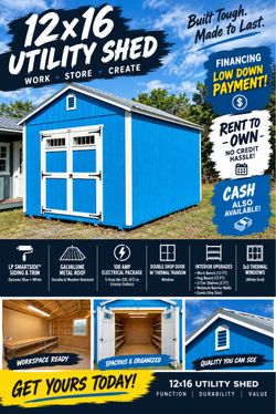 12โx16โ Utility Shed | Financing | Rent to Own |