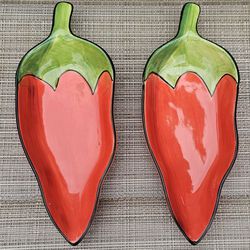 Hand Painted Red Chile Clay Art, Set Of 2. 