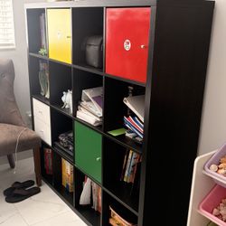 Black Cubby Bookshelf With Colored Doors 