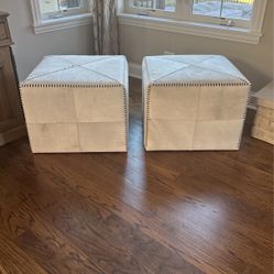 Hide Upholstered Cube Ottoman