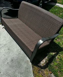 Wicker Patio Bench With Aluminum Arms 70” L