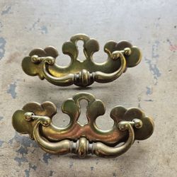 Set of (2) Vintage Victorian Brass Drop Bail Drawer Pulls
