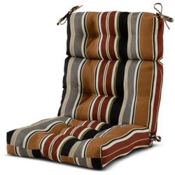 22 in. x 44 in. Outdoor High Back Dining Chair Cushion in Brick Stripe