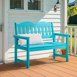 Outdoor Bench, 2-Person Poly Lumber Garden Bench with 800 lbs Weight Capacity, All-Weather Patio Bench with Armrests and Backrest for Garden