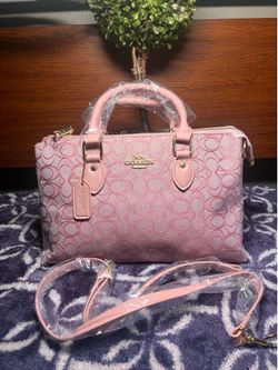 Coach Pink Signature Jacquard Satchel Handbag