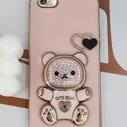 iPhone 6/6s Case Cover Bear Stones Pink Gold New