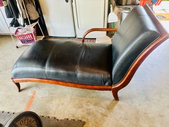 Black Leather Chaise Lounge with Wood Frame