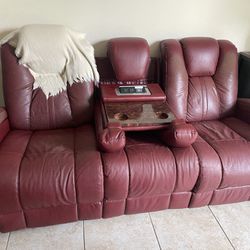 Oldie Red Wine Leather Couch For Sale