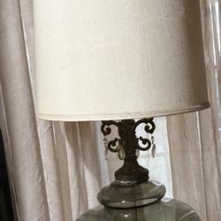 Vintage mid century hollywood regency smokey blue glass table lamp.