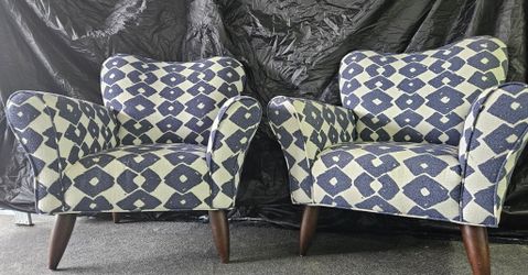 Bold Navy & White Patterned Accent / Living Room Chairs (Set of 2)