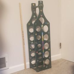 Green Handpainted Floral  Wood Wine Rack
