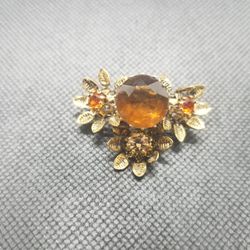 Floral Amber Brooch