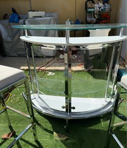 Half-Moon Glass and Chrome Bar Table