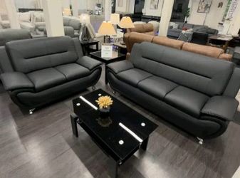 Black leather 2pc sofa set new