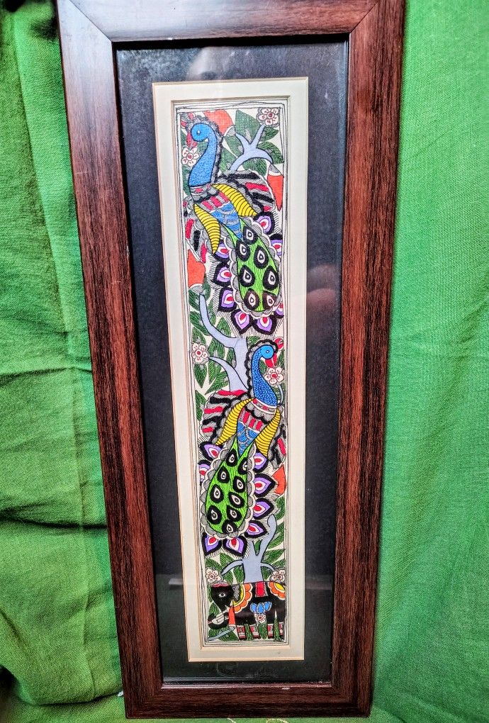 Peacock & Elephant Handmade Madhubani Painting